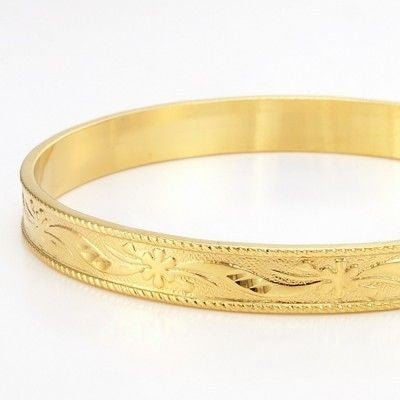 18ct Heavy Yellow Gold Plated Filigree Plain 8mm Bangle - USA Made - Brands N More