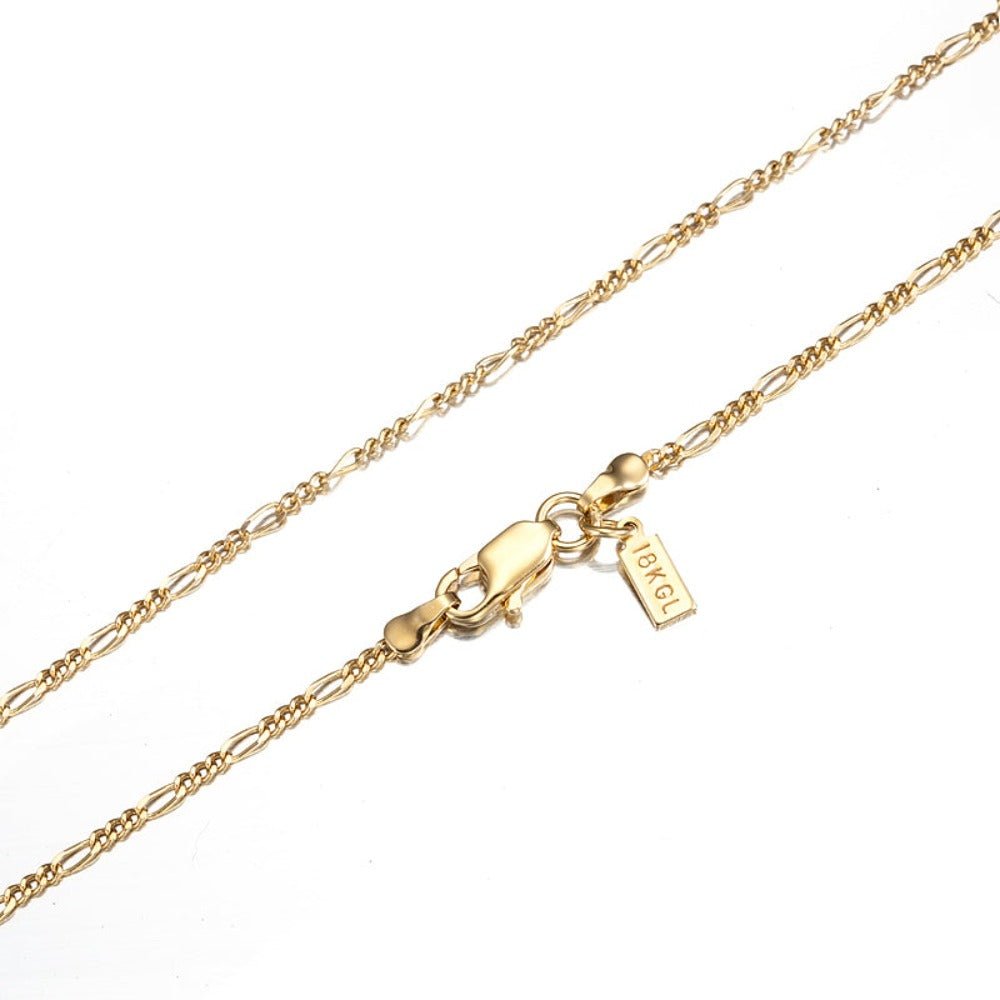 18ct Heavy Yellow Gold Plated Fine Figaro Chain Necklace - USA Made - Brands N More