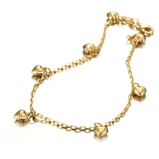 18ct Heavy Yellow Gold Plated Heart Charm Anklet - USA Made - Brands N More