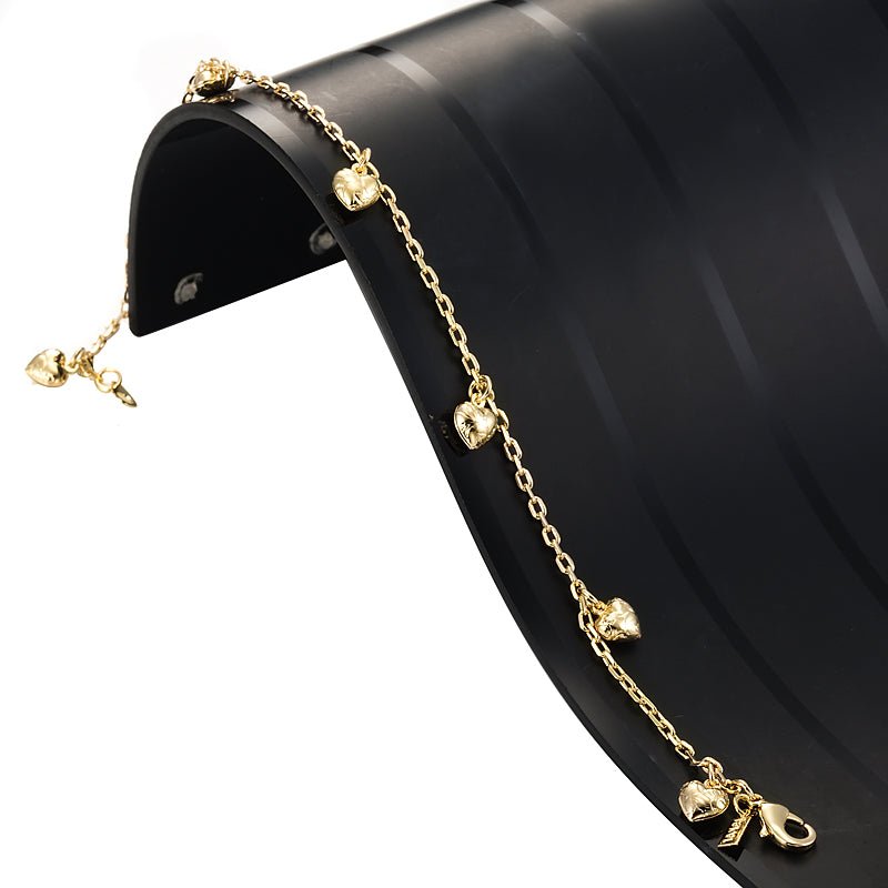 18ct Heavy Yellow Gold Plated Heart Charm Anklet - USA Made - Brands N More