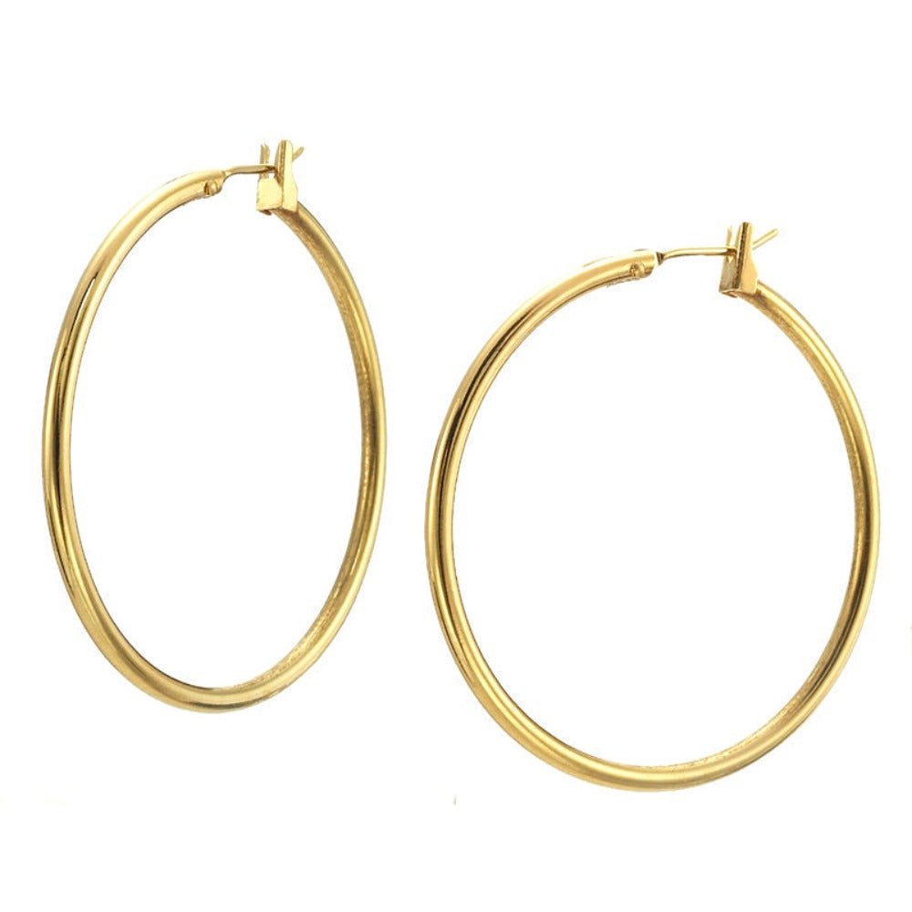 18ct Heavy Yellow Gold Plated Medium 30mm Hoop Earrings - Brands N More