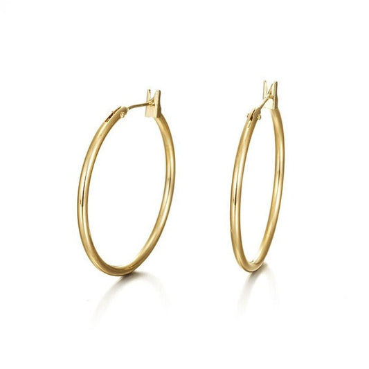18ct Heavy Yellow Gold Plated Medium 30mm Hoop Earrings - Brands N More