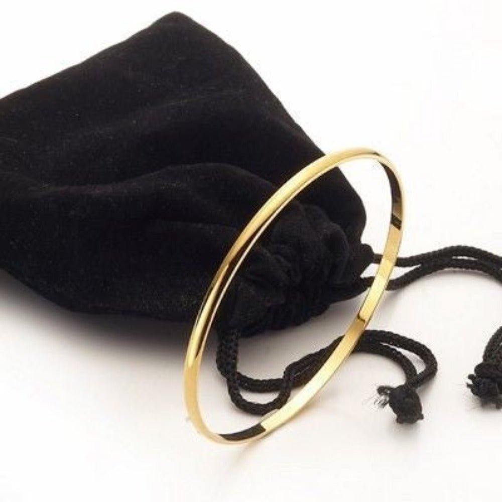 18ct Heavy Yellow Gold Plated Plain 3mm Bangle - USA Made - Brands N More