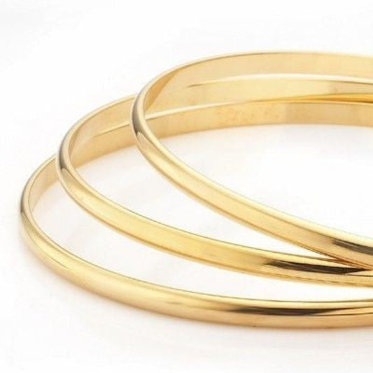 18ct Heavy Yellow Gold Plated Plain 3mm Triple Bangle Set - C104 - YYY - Brands N More