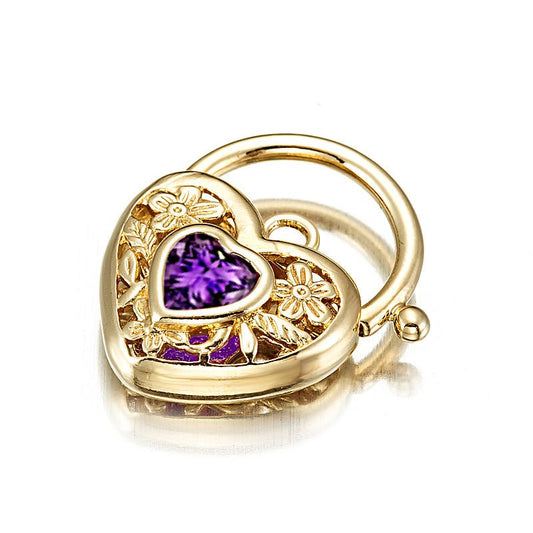 18ct Heavy Yellow Gold Plated Purple Filigree Heart Locket - USA Made - Brands N More