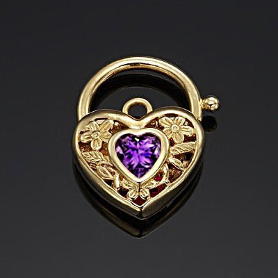 18ct Heavy Yellow Gold Plated Purple Filigree Heart Locket - USA Made - Brands N More