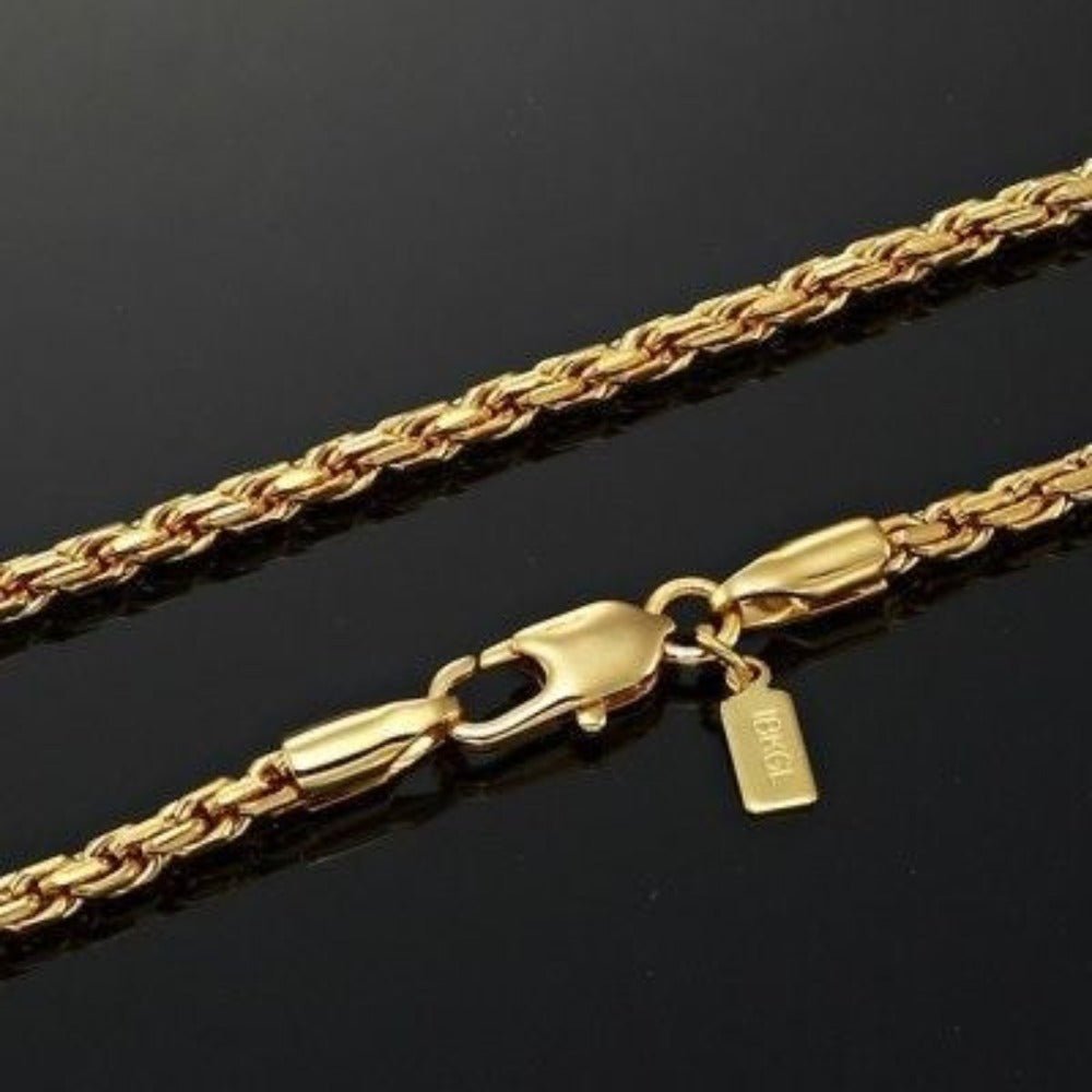 18ct Heavy Yellow Gold Plated Rope Chain Necklace - USA Made - Brands N More