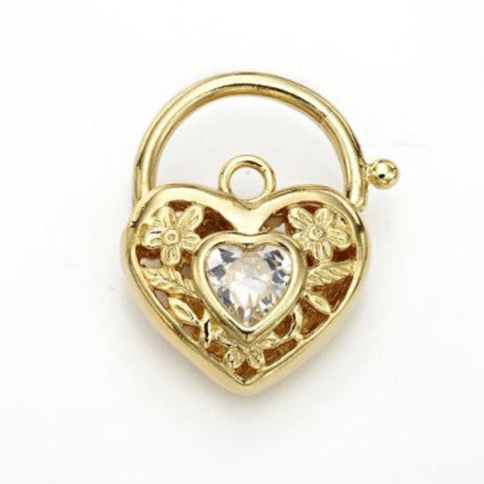 18ct Heavy Yellow Gold Plated Simulated Diamond Filigree Heart Locket - USA Made - Brands N More