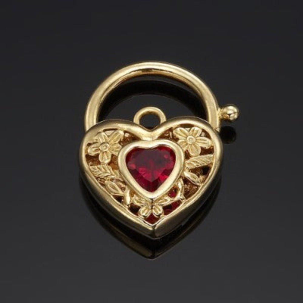 18ct Heavy Yellow Gold Plated Simulated Ruby Filigree Heart Locket - USA Made - Brands N More
