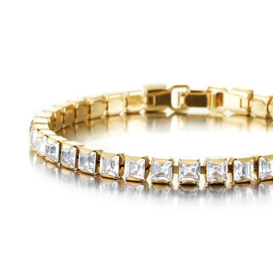 18ct Heavy Yellow Gold Plated Tennis Bracelet Made with SWAROVSKI® Crystals - USA Made - Brands N More
