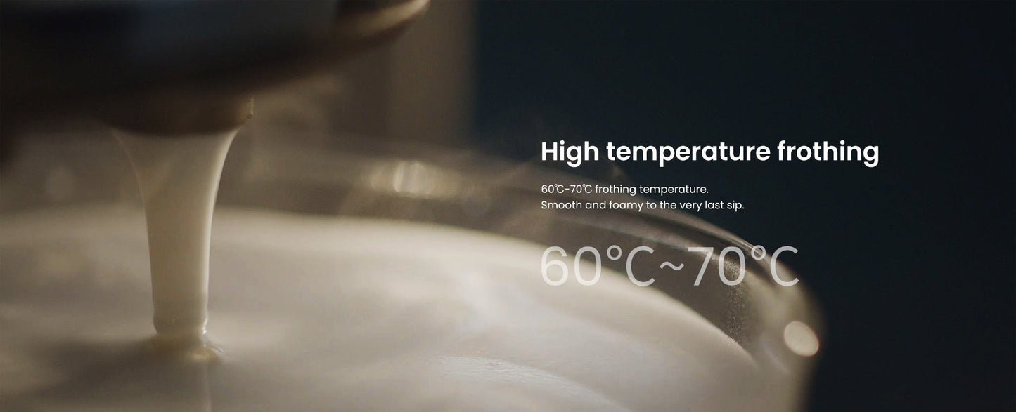 High temperature frothing process with text indicating temperature range.
