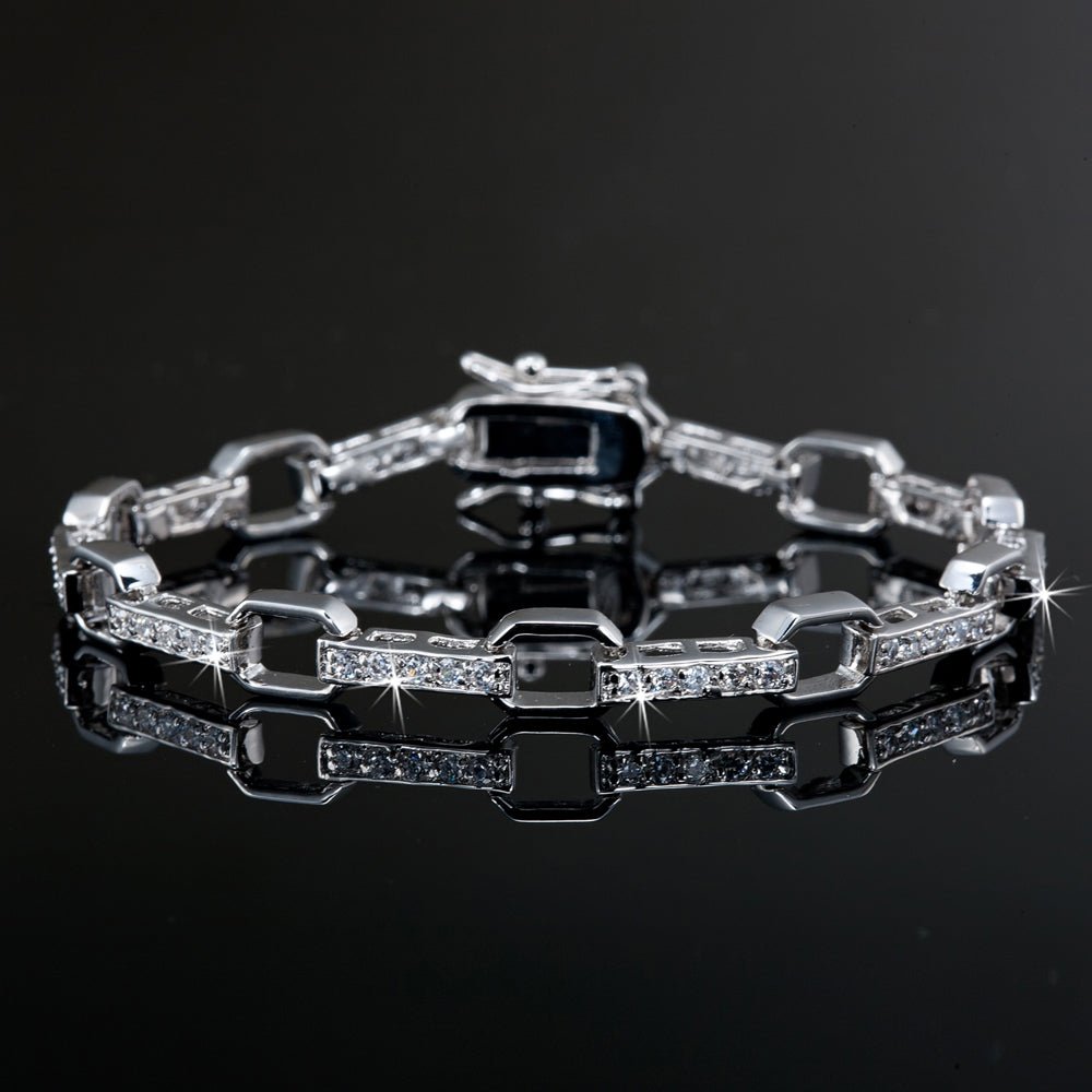925 Sterling Silver Heavy Plated Tennis Bracelet Featuring 50 Crystals by Swarovski - Brands N More