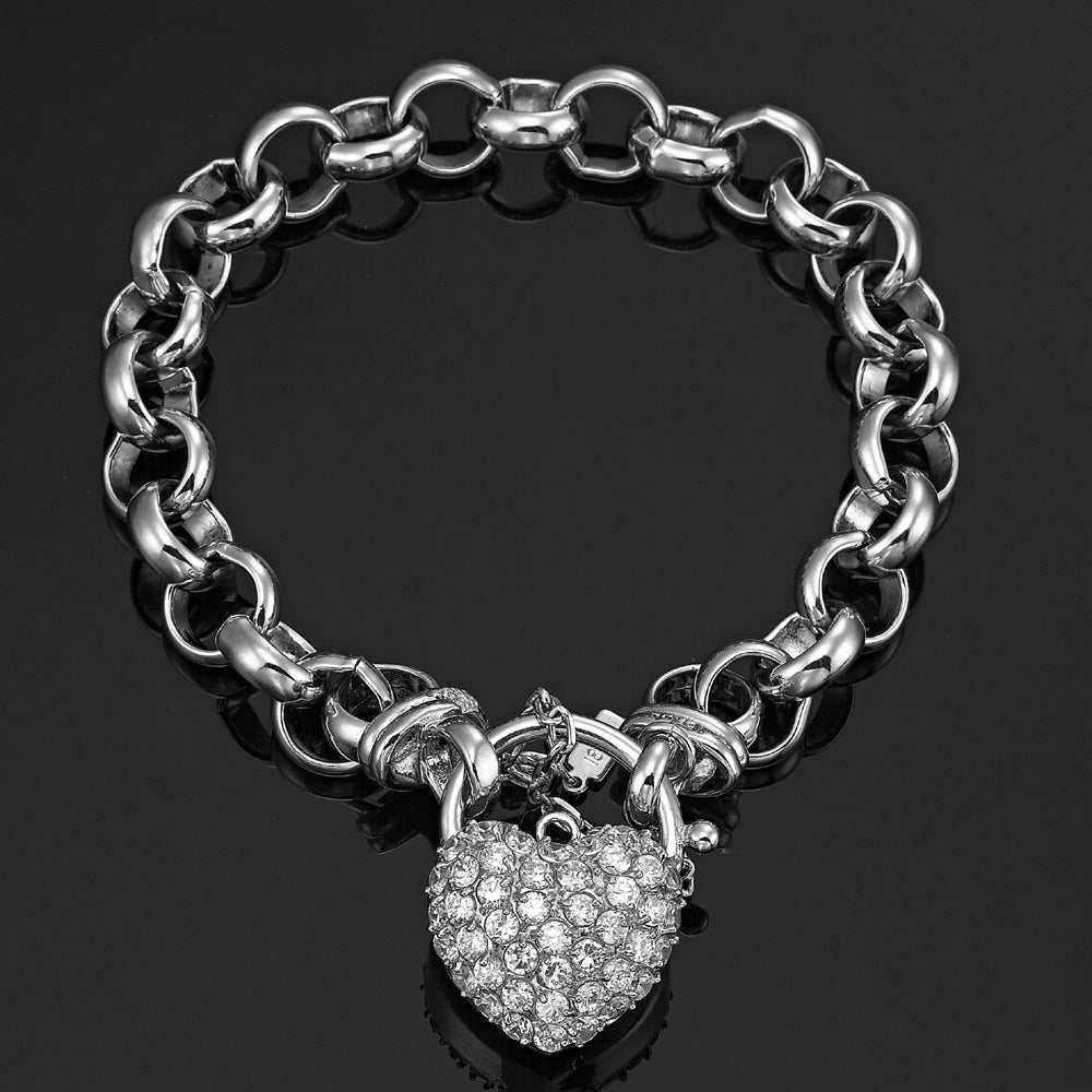925 Sterling Silver Plated 10mm Belcher Chain Bracelet Featuring a Simulated Diamond Locket - USA Made - Brands N More