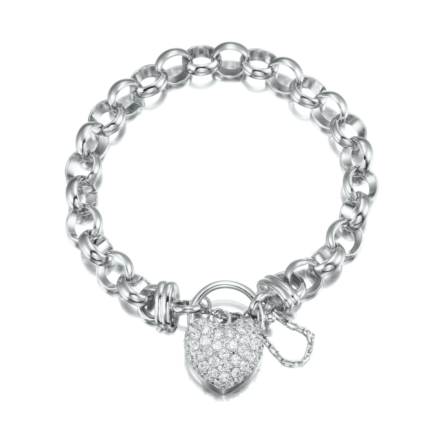 925 Sterling Silver Plated 10mm Belcher Chain Bracelet Featuring a Simulated Diamond Locket - USA Made - Brands N More