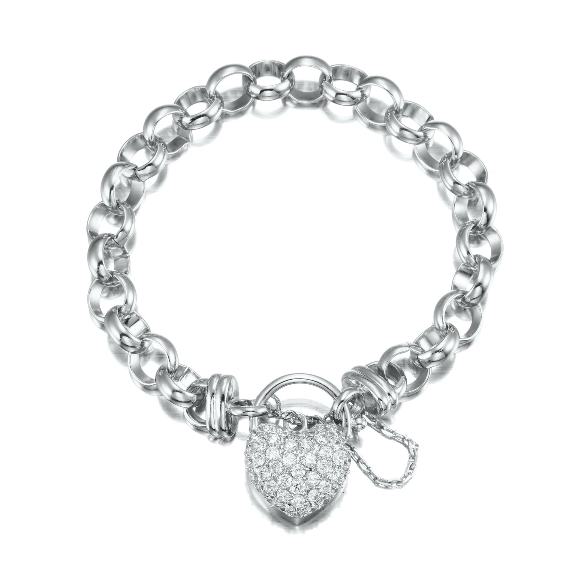 925 Sterling Silver Plated 10mm Belcher Chain Bracelet Featuring a Simulated Diamond Locket - USA Made - Brands N More