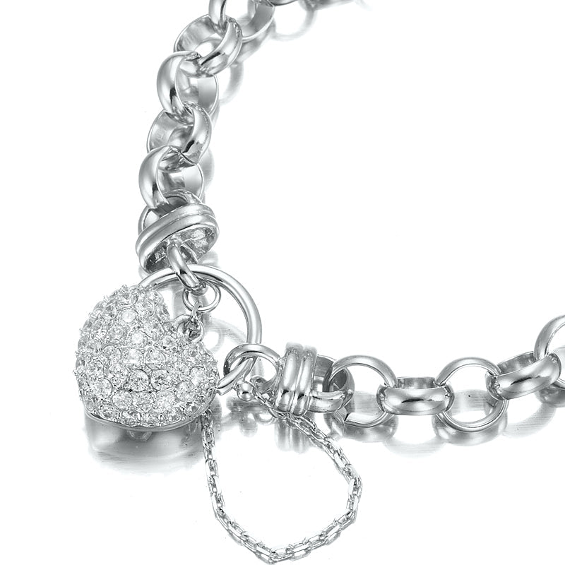 925 Sterling Silver Plated 10mm Belcher Chain Bracelet Featuring a Simulated Diamond Locket - USA Made - Brands N More