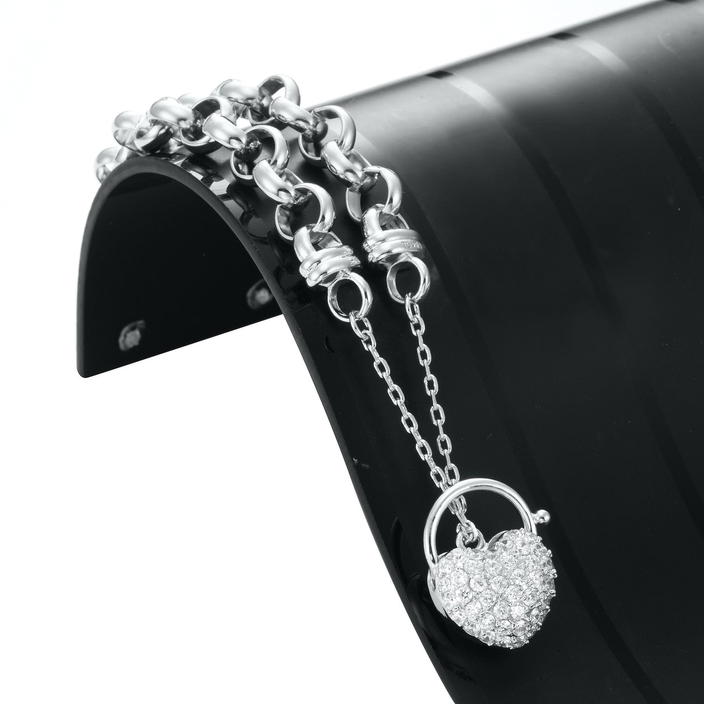 925 Sterling Silver Plated 10mm Belcher Chain Bracelet Featuring a Simulated Diamond Locket - USA Made - Brands N More