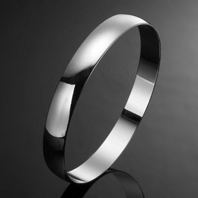 925 Sterling Silver Plated 10mm Plain Bangle - USA Made - Brands N More