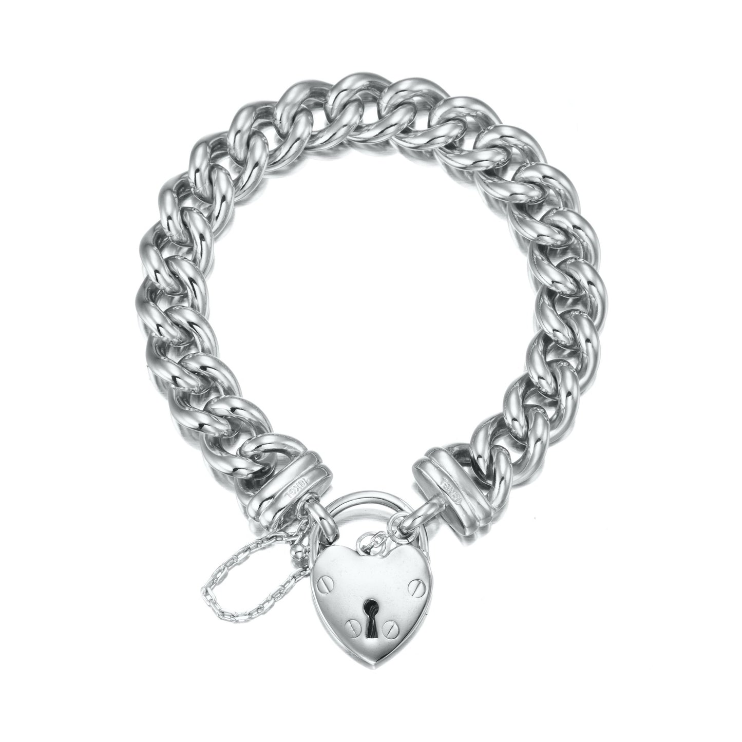 925 Sterling Silver Plated 12mm Euro Curb Chain Bracelet Featuring a Plain Locket - USA Made - Brands N More