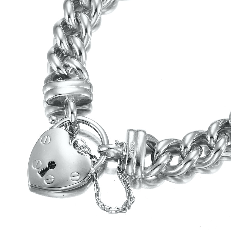 925 Sterling Silver Plated 12mm Euro Curb Chain Bracelet Featuring a Plain Locket - USA Made - Brands N More