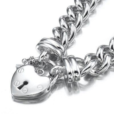 925 Sterling Silver Plated 12mm Euro Curb Chain Bracelet Featuring a Plain Locket - USA Made - Brands N More