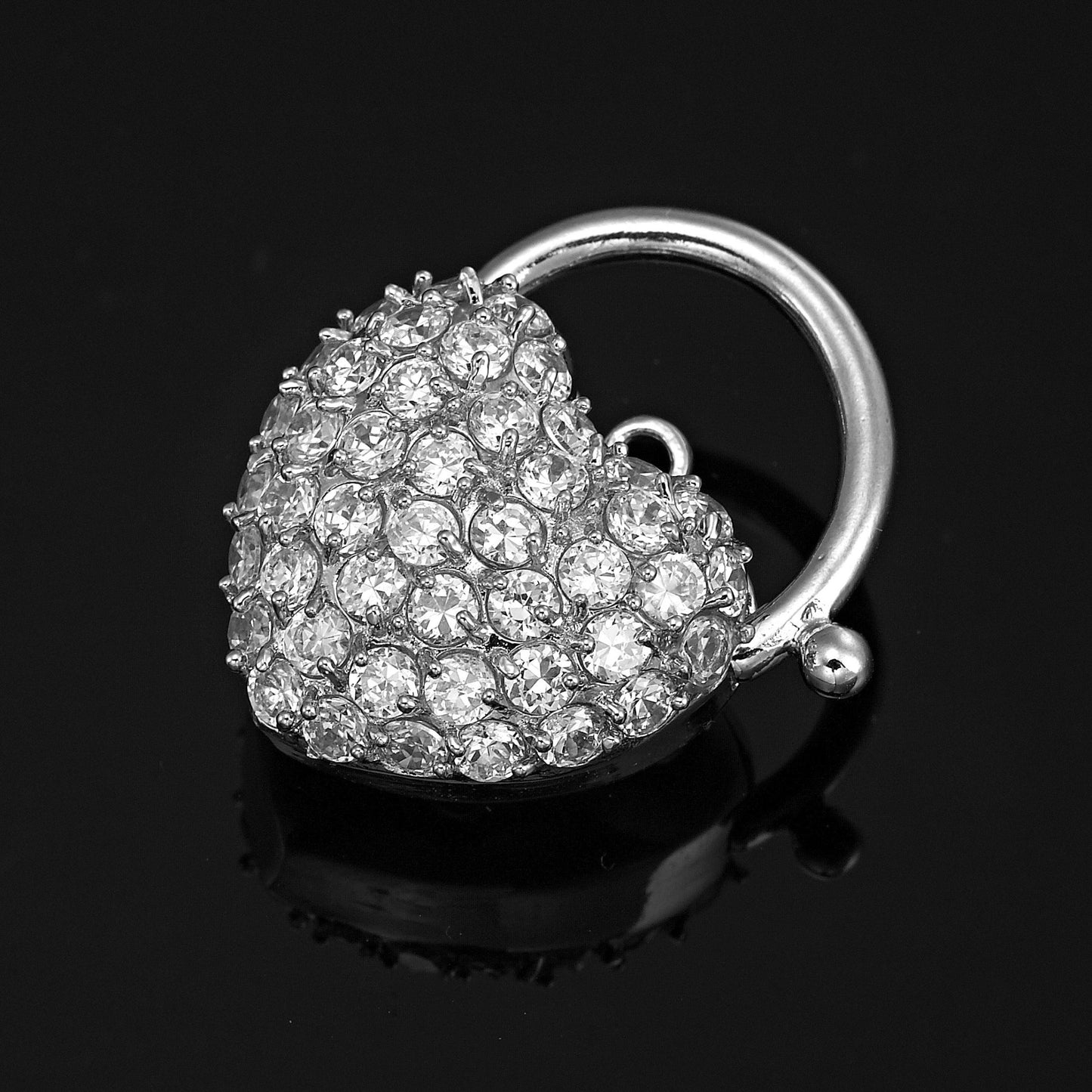 925 Sterling Silver Plated Crystal Heart Locket - USA Made - Brands N More