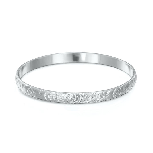 925 Sterling Silver Plated Embossed Filigree Women's Bangle - USA Made - Brands N More