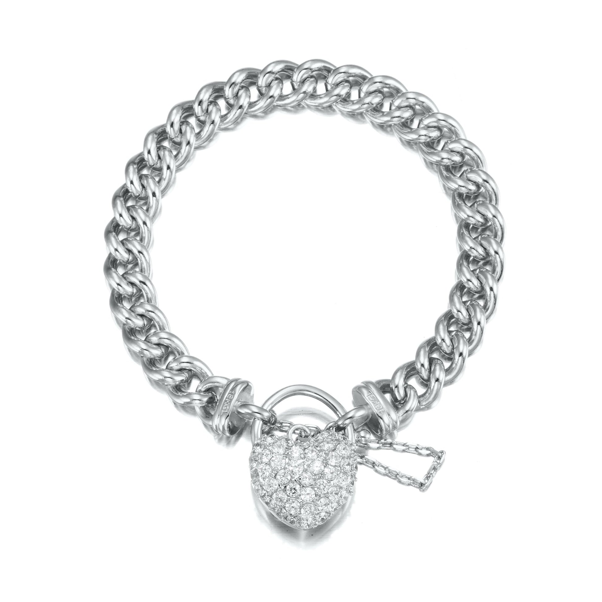 925 Sterling Silver Plated Euro Chain Bracelet Featuring a Simulated Diamond Locket - USA Made - Brands N More