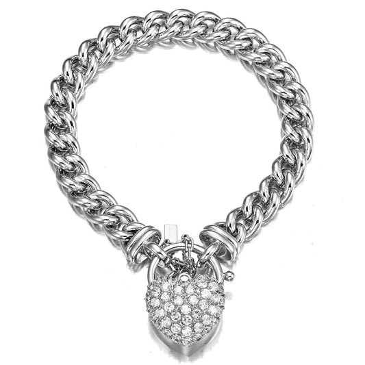 925 Sterling Silver Plated Euro Chain Bracelet Featuring a Simulated Diamond Locket - USA Made - Brands N More