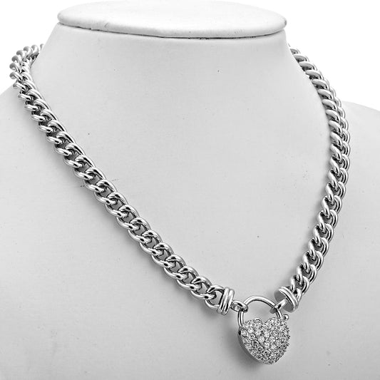 925 Sterling Silver Plated Euro Chain Necklace Featuring a Simulated Diamond Locket - USA Made - Brands N More