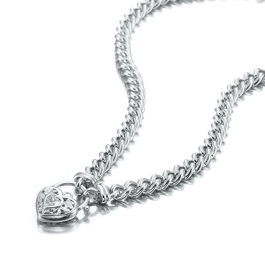 925 Sterling Silver Plated Euro Chain Necklace with a Filigree Locket Featuring a Simulated Diamond - USA Made - Brands N More