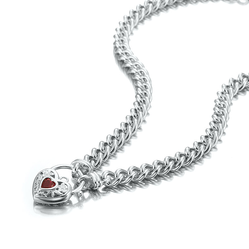 925 Sterling Silver Plated Euro Chain Necklace with a Filigree Locket Featuring a Simulated Ruby - USA Made - Brands N More