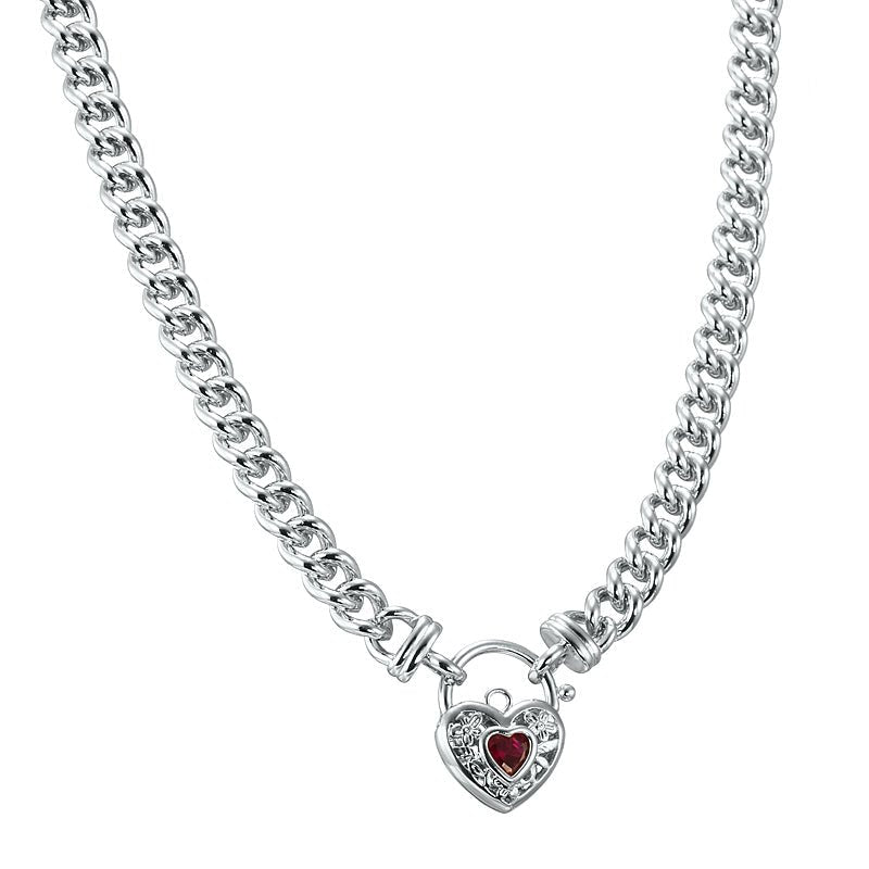 925 Sterling Silver Plated Euro Chain Necklace with a Filigree Locket Featuring a Simulated Ruby - USA Made - Brands N More