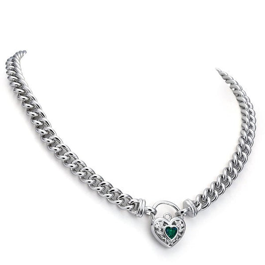 925 Sterling Silver Plated Euro Chain Necklace with a Green Filigree Locket - USA Made - Brands N More