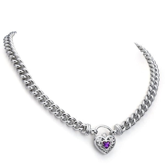 925 Sterling Silver Plated Euro Chain Necklace with a Purple Filigree Locket - USA Made - Brands N More