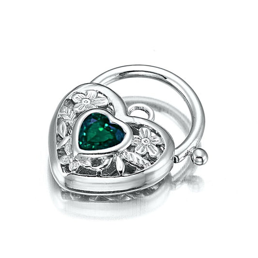 925 Sterling Silver Plated Green Filigree Heart Locket - USA Made - Brands N More