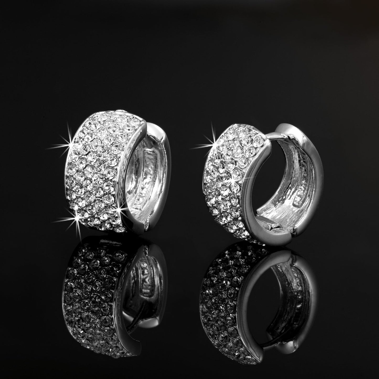 925 Sterling Silver Plated Huggie Earrings Featuring 106 Crystals by Swarovski® - Brands N More
