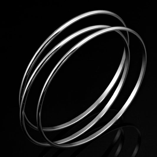 925 Sterling Silver Plated Plain 3mm Triple Bangle Set - USA Made - Brands N More
