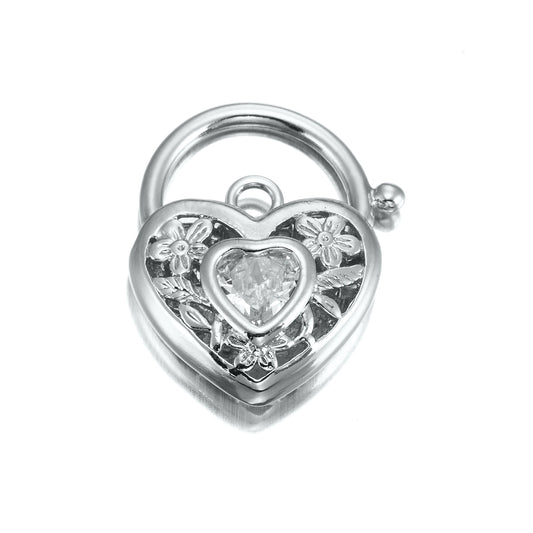 925 Sterling Silver Plated Simulated Diamond Filigree Heart Locket - USA Made - Brands N More