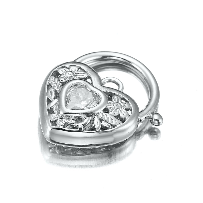 925 Sterling Silver Plated Simulated Diamond Filigree Heart Locket - USA Made - Brands N More