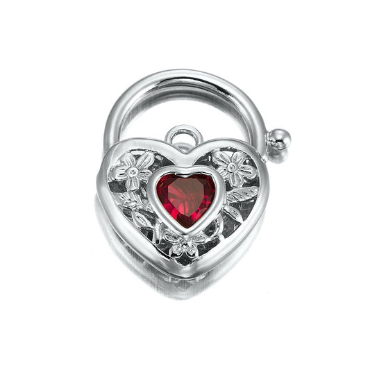 925 Sterling Silver Plated Simulated Ruby Filigree Heart Locket - USA Made - Brands N More
