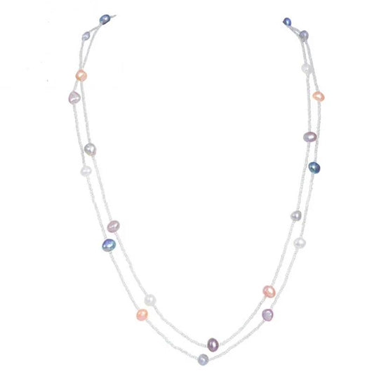 ASHIQI 120CM Long Multi Color Baroque Fresh water Pearl Necklace, Crystal Beads Necklace , 925 Sterling Silver Clasp - Brands N More