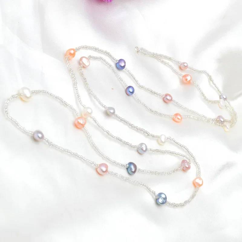 ASHIQI 120CM Long Multi Color Baroque Fresh water Pearl Necklace, Crystal Beads Necklace , 925 Sterling Silver Clasp - Brands N More