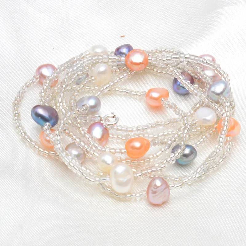 ASHIQI 120CM Long Multi Color Baroque Fresh water Pearl Necklace, Crystal Beads Necklace , 925 Sterling Silver Clasp - Brands N More