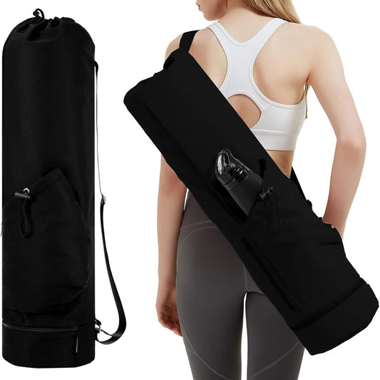 Black Professional Yoga Mat Carrying Bag - 31 Inch Large Capacity Fitness Storage Pouch with Adjustable Shoulder Strap