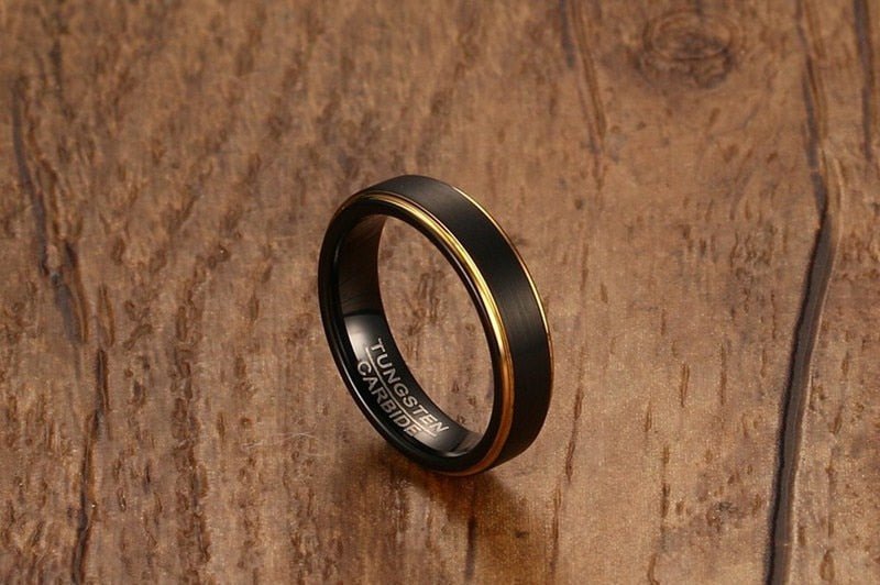 Classy Two Tone Black & Gold Tungsten 5mm Men's Wedding Band Ring - Brands N More