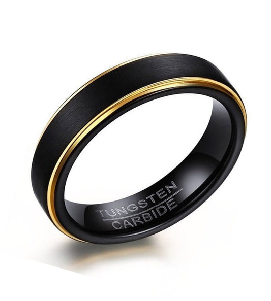 Classy Two Tone Black & Gold Tungsten 5mm Men's Wedding Band Ring - Brands N More