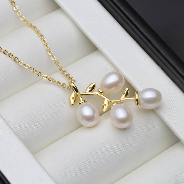 Designer Freshwater Pearl Leaf Necklace in Gold - Brands N More