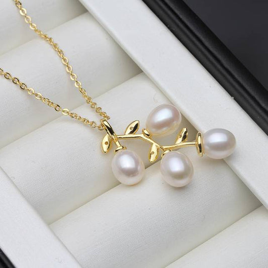 Designer Freshwater Pearl Leaf Necklace in Gold - Brands N More