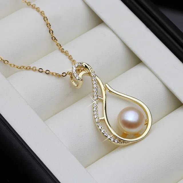 Designer Freshwater Pearl Twirl Simulated Diamond Necklace in Gold - Brands N More